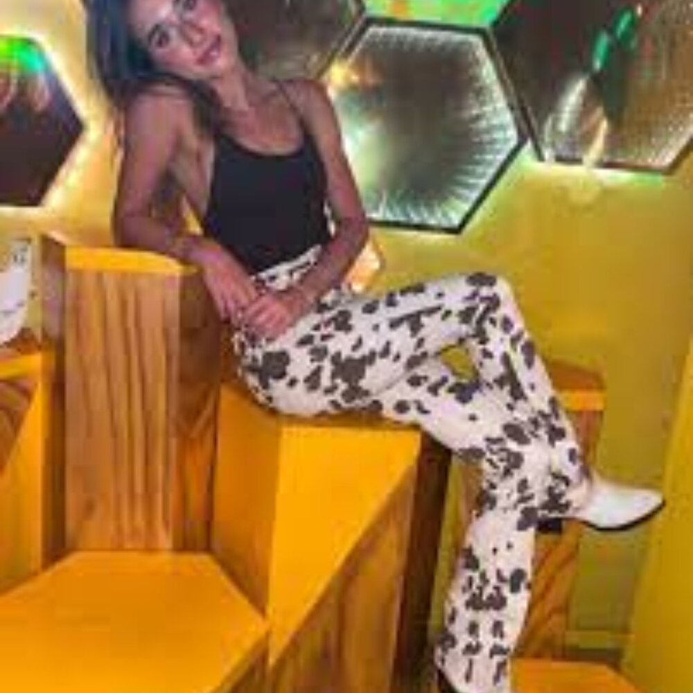 Zara Cow Print Skinny Flared Jeans